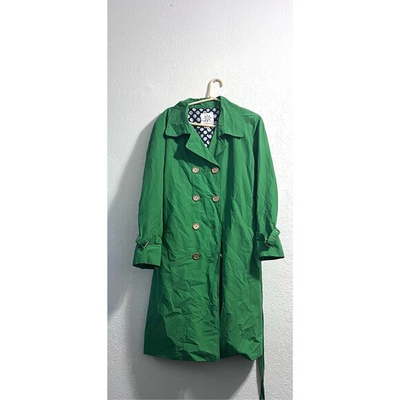 ISAAC MIZRAHI LIVE TRENCH COAT GREEN COTTON BUTTON Double Breasted 2x Shamrock - Picture 1 of 3